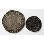 Edward I silver penny, Canterbury, GF and an Elizabeth I silver sixpence, 1591, GF [2]