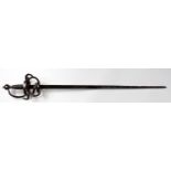 16th Century military Rapier sword with 35 inch long double side blade scroll hilt leather grip