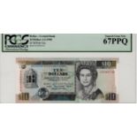 Belize 10 Dollars dated 1st May 1990, Queen Elizabeth II portrait, first date and prefix of issue,