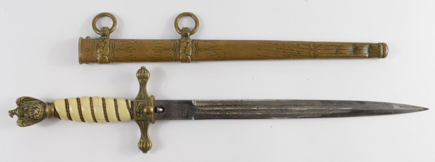 German Nazi Naval Dagger with scabbard. Blade maker marked 'Original Eickhorn Solingen'. The hand