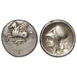 Corinth, Colonial silver stater, obverse:- Pegasos, flying left, with pointed wings, reverse:-