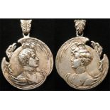 French Commemorative Medal, silvered bronze d.35mm, in two halves joined: Portrait of Napoleon,