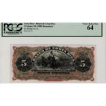 Costa Rica 5 Colones no date (1901 - 1908 issue), unsigned remainder series C, serial no. 36100, (