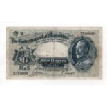 Mauritius 5 Rupees issued 1930, portrait King George V at right, signed Evans & Tester, serial