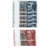 Switzerland (7), 20 Francs (5) date range 1978 - 1990, the 1978 note is a rarer first date of