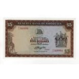 Rhodesia 5 Dollars dated 20th October 1978, very rare ERROR note, mismatched serial numbers, M/19
