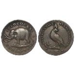 Token, 18thC : Pidcocks Exhibition, London Farthing, elephant and cockatoo, milled edge, D&H