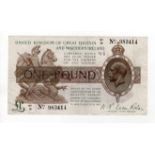 Warren Fisher 1 Pound issued 1927, serial W1/19 983414, Great Britain & Northern Ireland issue, (