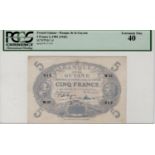 French Guiana 5 Francs dated Law 1901 (1942), signed Halleguen/Constantin, serial W.37 919, (TBB