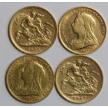 Half Sovereigns (4) Victorian veiled head: 1895 Fine, 1897 VG, 1898 Fine, and 1899 Fine scratched.