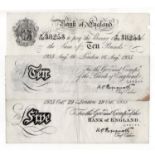 Peppiatt BERNHARD notes (2), 10 Pounds dated 16th August 1935 serial K/152 38253, a few pinholes and