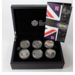 Five Pounds silver proof Six-coin set 2009 - 2012 "Definitive Countdown Collection". FDC in a