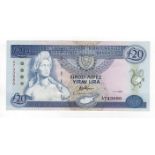 Cyprus 20 Pounds dated 1st February 1992, ERROR note 'YIRMI' misspelled, serial A743080, (TBB B316a,