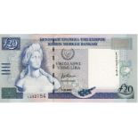 Cyprus 20 Pounds dated 1st October 1997, series L202154, (TBB B321a, Pick63a), tiny corner crease,