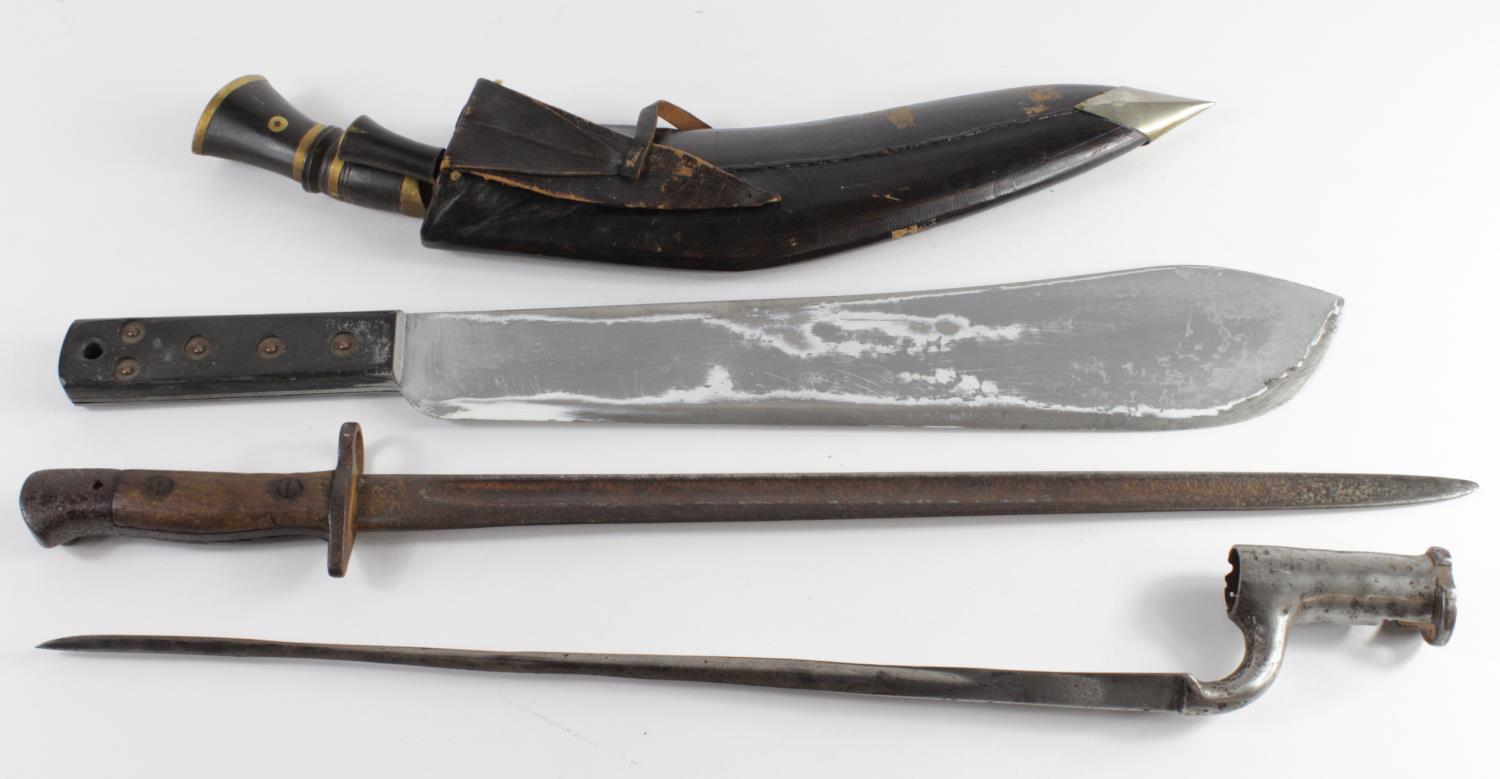 Assorted lot of bladed items: 1) P'07 Bayonet - rusted, worn, no scabbard. 2) 19th Century socket