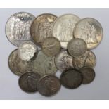 France (15) 20thC silver coins including crown-size, mixed grade.