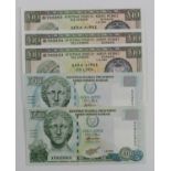 Cyprus (5), 10 Pounds (3) dated 1st October 1990, a consecutively numbered run (Pick55a), 10