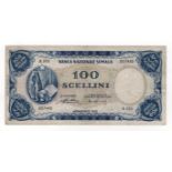 Somalia 100 Scellini/100 Shillings dated 1962, serial A008 007440, (TBB B104a, Pick4a), light