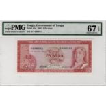 Tonga 2 Pa'anga dated 8th December 1967, serial A/1 056521, (TBB B115a, Pick15b), PMG graded 67EPQ