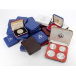 Stacker box of mainly boxed Silver proof Crown-size coins from the 1970s aFDC-FDC many with