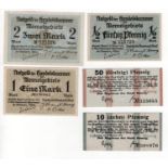 Memel & Danzig (5), Memel (3) 50 Pfennig, 1 Mark & 2 Mark dated 22nd February 1922, (TBB B101 -