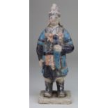 Ancient Chinese Ming ca.1368 - 1644 AD glazed terracotta soldier figurine holding sword, 235mm