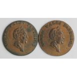 Tokens, 18thC (2): South Wales Farthings 1793, VF-GVF, some verdigris.