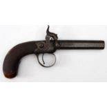 19th century side hammer pocket pistol, nice gun with engraved frame, chequered grip.