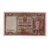 Southern Rhodesia 10 Shillings dated 15th December 1939, portrait King George VI at right, serial