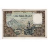 Morocco 5000 Francs dated 23rd July 1953, multicolour design, Atlas mountains and town of Fes,