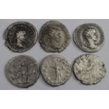 Roman Imperial silver antoniniani, Philip I x 2, Salonina, Gordian III x 2 and lastly Trajan Decius,