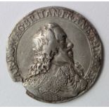 Charles I unmarked silver medal "Return to London from Edinburgh 1633". Missing a piece under the