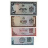 Rhodesia (4), 10 Dollars, 5 Dollars, 2 Dollars & 1 Dollar all dated 1979, Zimbabwe bird watermark,