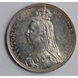 Crown 1887 proof-like EF, scratches.