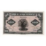 French West Africa 100 Francs dated 14th December 1942, serial Z409 10223028, (TBB B118a,