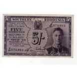 Southern Rhodesia 5 Shillings dated 1st February 1945, portrait King George VI at right, first