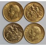 Half Sovereigns (4): 1906 Fine, 1911 VF, 1913 VF, and 1914 GVF