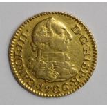 Spain gold 1/2 Escudo 1786M DV, KM# 425.1, VF, ex-button mount reverse centre.