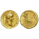 Tiberius gold aureus, Lugdunum Mint a little after 16 A.D., Sear 1760, obverse:- Laureate bust