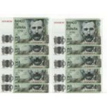 Spain 1000 Pesetas (10) dated 23rd October 1979, a consecutively numbered run, (Pick158), UNC