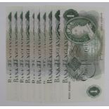 Page 1 Pound (10), all REPLACEMENT notes in high grade, issued 1970, a mix of MS & MT prefixes, (