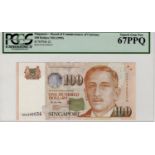 Singapore 100 Dollars issued 1999, serial 0AA296034, (TBB B136a, Pick42), PCGS graded 67PPQ Superb