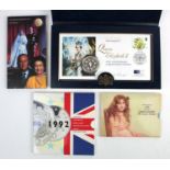 GB Mint set 1992 along with three Royal Mint £5s in original packaging