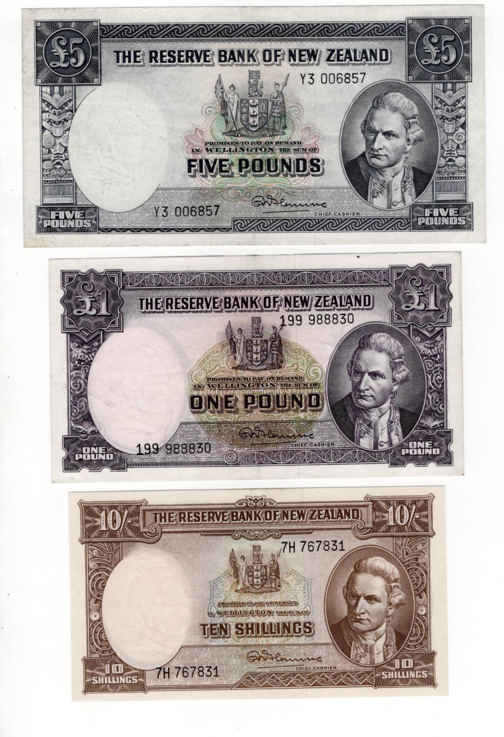New Zealand (3), 5 Pounds serial Y3 006857, (TBB B107e, Pick160d) aVF, 1 Pound serial 199 988830, (