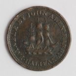 Token, 19thC : Canada, Halifax, Nova Scotia, John Alex'r Barry Halfpenny 1815, VF, a few spots.