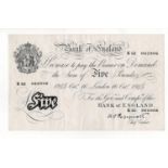 Peppiatt 5 Pounds dated 16th October 1945, serial K52 062906, London issue on thicker paper, (