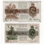 Bradbury & Warren Fisher (2), Bradbury 1 Pound issued 1917, First Series A/31 556708, (T16,