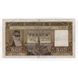 Belgium 500 Francs dated 27th March 1945, King Leopold II portrait at left, serial D.0930 075, (