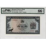 Rhodesia 10 Dollars dated 15th December 1973, serial J/24 597093, (TBB B110f, Pick33f), PMG graded