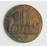 Token, 18thC : Canterbury Cathedral Halfpenny 1795, D&H Kent No. 8, GVF with a die flaw and some